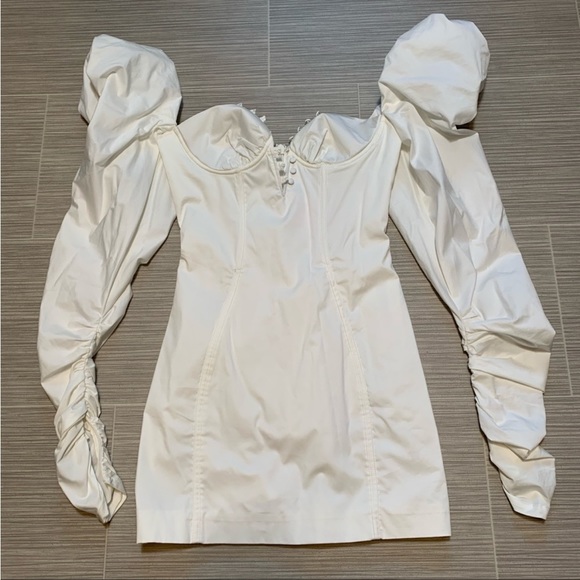 RARE HOUSE OF CB 'Liberte' White Mutton Sleeve Button Dress NWOT - Picture 7 of 13